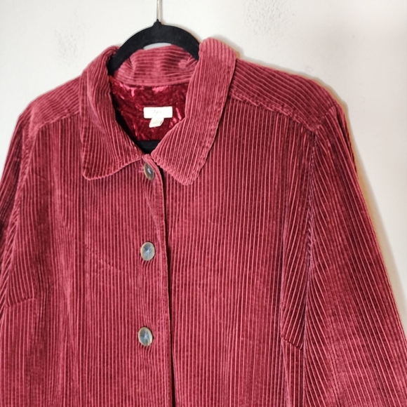 J. Jill Corduroy Red Wine Maroon Pleat Back Button Front Jacket Size Large - Picture 13 of 16